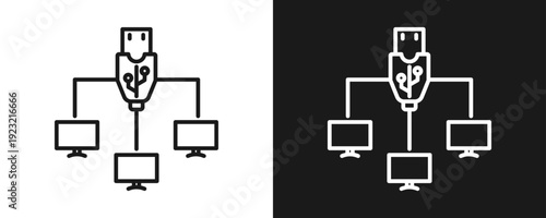 Lan Icon Set Outline In White And Black Background