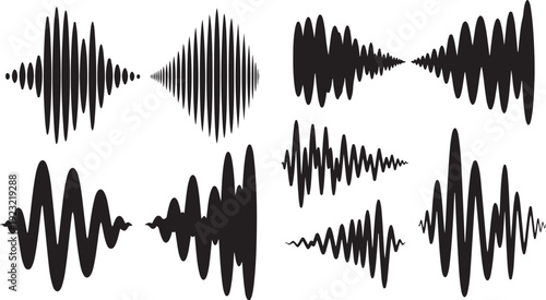 Sound wave patterns and audio signal graphics collection