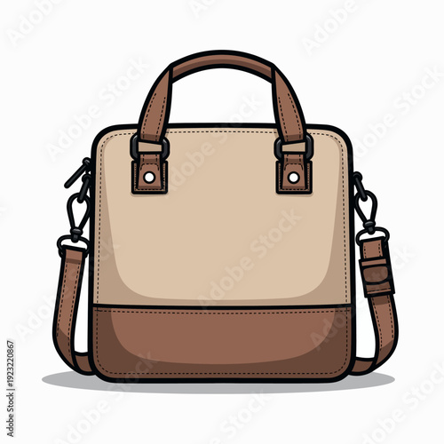 Professional two-tone tan and brown briefcase for business executives featuring a structured laptop compartment and a long shoulder strap for formal office style.
