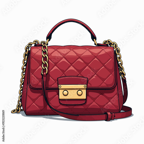 Sophisticated red quilted leather shoulder bag with a stylish gold chain strap and secure lock clasp perfect for formal evening events or luxury fashion vibes.
