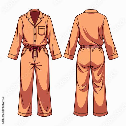 Stay cozy all day in this stylish orange long-sleeve jumpsuit loungewear set made from soft fabric with a comfortable drawstring waist for home relaxation.
