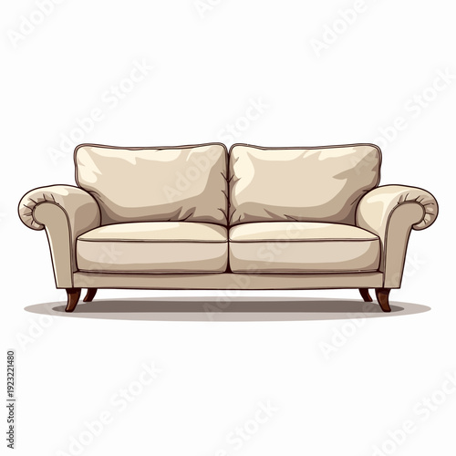 Transform your living room with this elegant beige two-seater sofa featuring plush cushions and a timeless design perfect for a modern apartment aesthetic.
