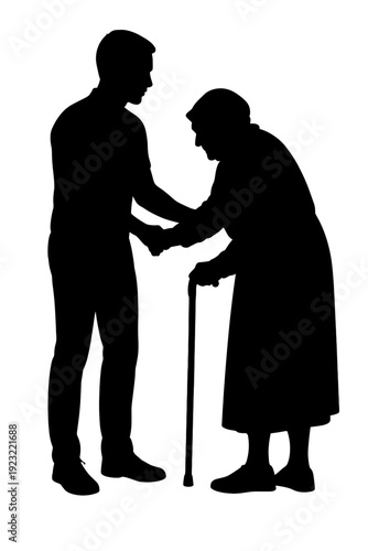 Caregiver Helping Elderly Person Walking Silhouette