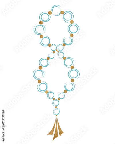 Stylized spiritual meditation beads with intricate tassel design, a peaceful vector graphic representation