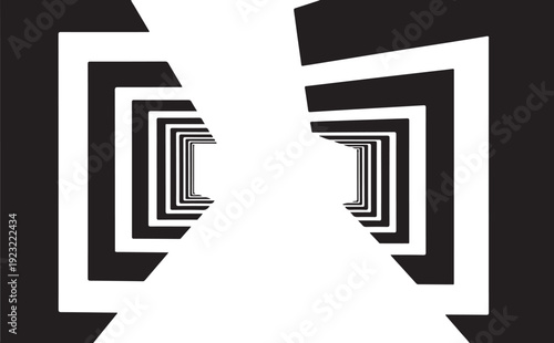 Geometric black and white abstract tunnel corridor design concept