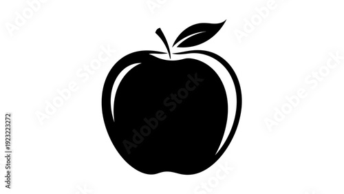 Black Apple Silhouette Icon with Leaf - Simple Fruit Graphic