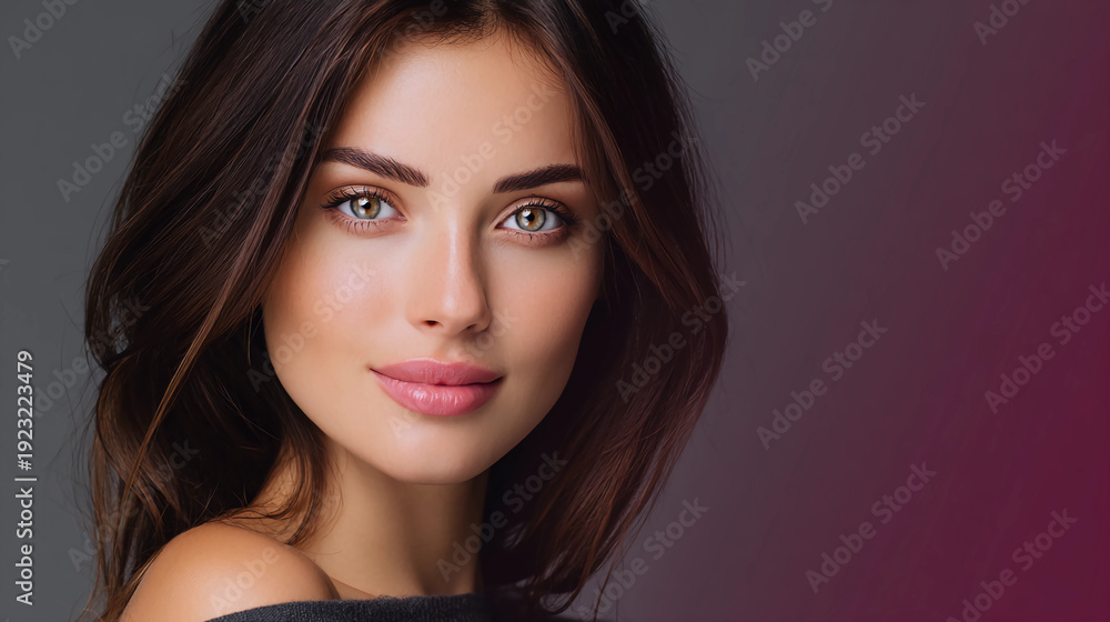 Fototapeta premium Stock image of a young lady with a beautiful smile on her face with copy space for text, concept of a beauty with cute smile