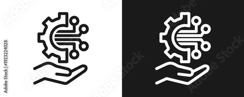 Digital Transformation Icon Set Outline In White And Black Background
