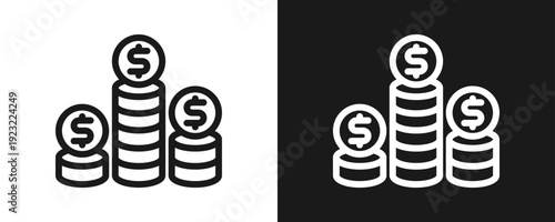 Profit Icon Set Outline In White And Black Background