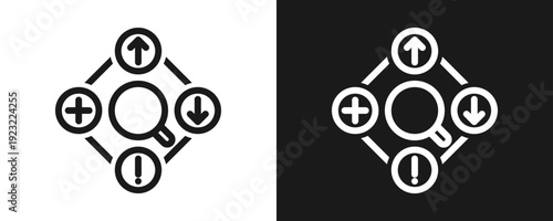 Swot Analysis Icon Set Outline In White And Black Background