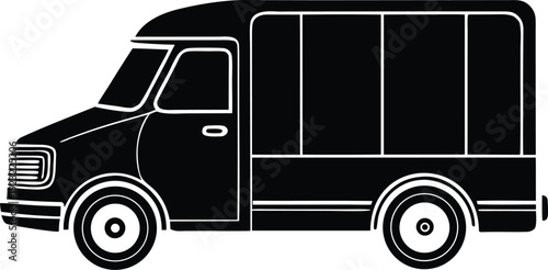 Black silhouette of modern van with large windows on transparent background vector