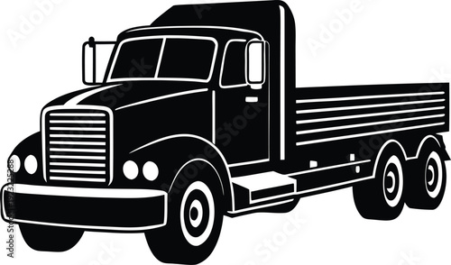 Vintage truck with flatbed for cargo transport isolated on transparent background