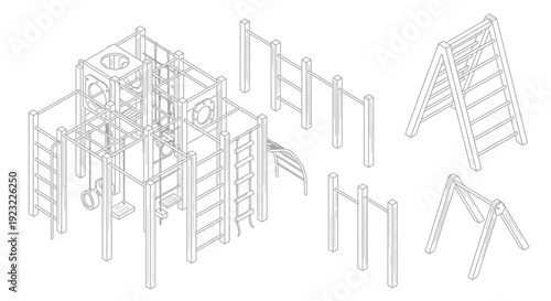 wooden playground equipment set for kids jungle gym climbing frame.