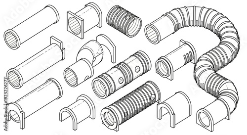 Piping system parts tubes and connectors.