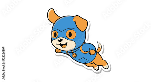 Cute Superhero Dog Flying with Blue Mask and Cape
