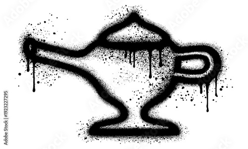 Arabic genie lamp in graffiti style with black spray paint. Vector illustration