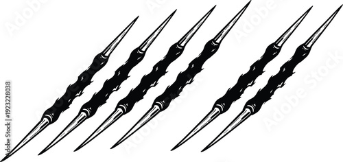 Stylized black claw mark design with jagged slashes, vector illustration for logo, tattoo, aggressive artwork, wild nature themes
