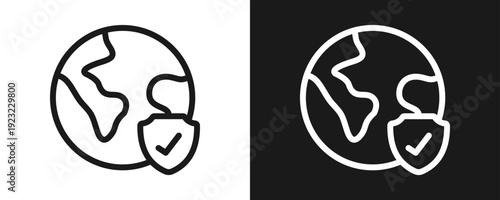 Safe The Planet Icon Set Outline In White And Black Background