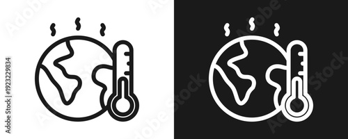 Global Warming Icon Set Outline In White And Black Background