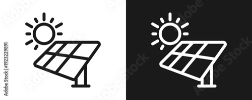 Solar Power Icon Set Outline In White And Black Background