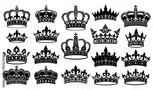 Luxury Queen Crown Collection – Black Royal Monarchy Icon Set Vector EPS 10