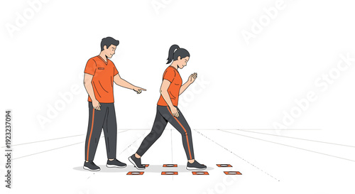 Doctor guiding patient through rehabilitation exercise on clinical floor