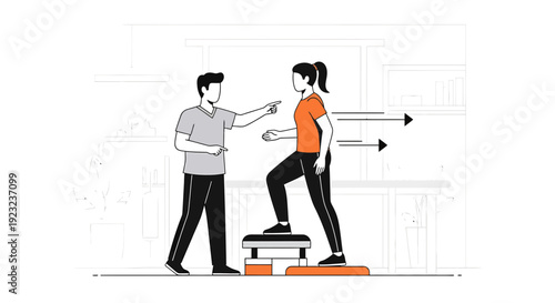 Doctor helping patient with physical therapy exercise on step platform