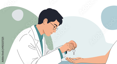 Doctor Performing Medical Examination on Patient's Hand with Dropper