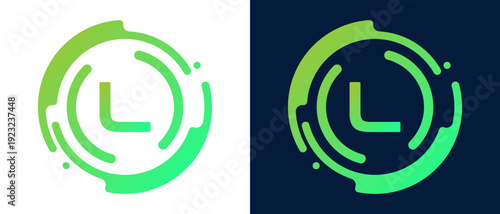 Modern letter “L” logo with circular abstract lines and blue gradient style, representing digital technology, innovation, connectivity, and professional tech branding.