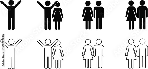 Human interaction pictograms illustration, outlined and solid icons, creative vector artwork, social relationship concept design