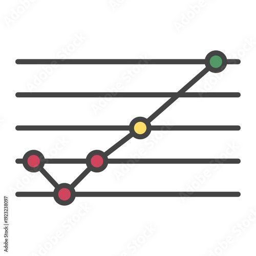 Business Growth Line Chart Set with Color Indicators, Minimal Analytics Dashboard Line Graph Icons