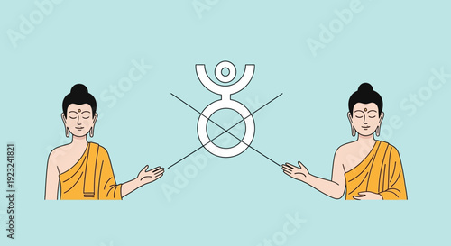 Serene Buddhist monks meditating with spiritual symbol in calming atmosphere