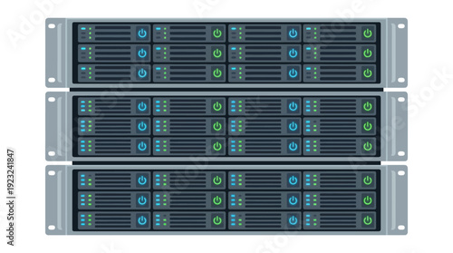 Stack Of Server Racks With Lights d flat vector isolated white background