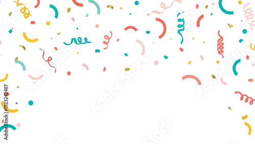 Vibrant Confetti and Streamers Falling on a White Background.