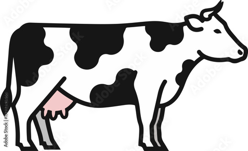 Dairy Cow Side View, Cute Sticker, Flat Cartoon Illustration Style