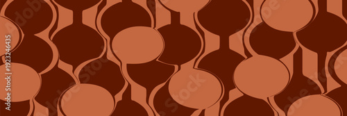 Retro coffee color background. Milk chocolate liquid dessert texture. Wavy swirl candy pattern for poster, cover, banner, pamphlet. Vintage brown trippy hippie wallpaper in 60s or 70s style.