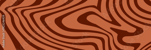 Retro coffee color background. Milk chocolate liquid dessert texture. Wavy swirl candy pattern for poster, cover, banner, pamphlet. Vintage brown trippy hippie wallpaper in 60s or 70s style.