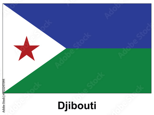 Djibouti Flag with Blue Background, Green Triangle, and Red Star Symbol