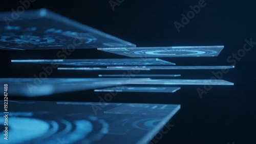 Blue Glass Layers Futuristic Technology Concept.