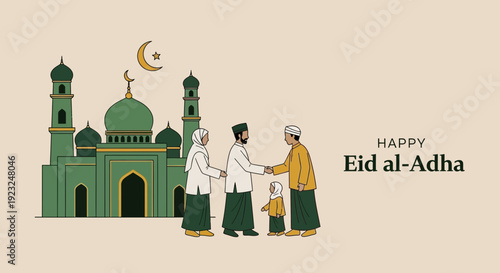 Eid al-Adha Celebration with Family Gathering at the Mosque conveying the essence of Islamic