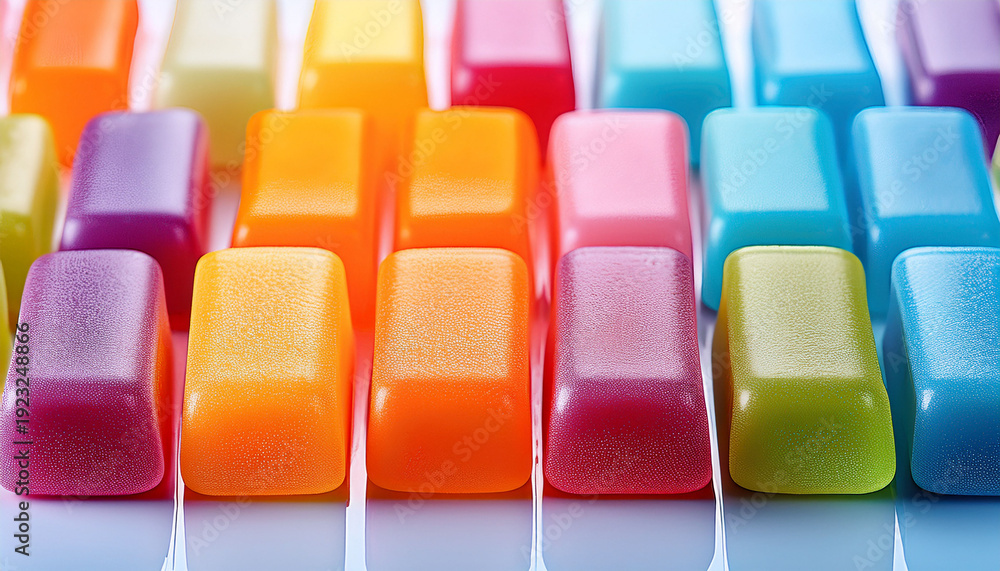 Fototapeta premium Close Up Of Colorful Rectangular Chewing Candies Arranged In Rows