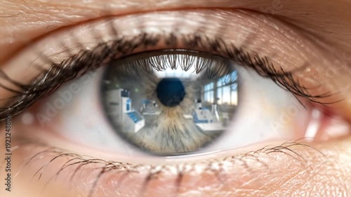 Closeup of Human Eye with Reflection.