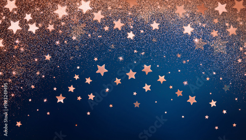 Rose Gold Glitter Starfall On Dark Blue Gradient Background Sparkling Abstract Texture Celebratory Festive Design Glamorous Elegant Backdrop For Celebrations And Special Occasions