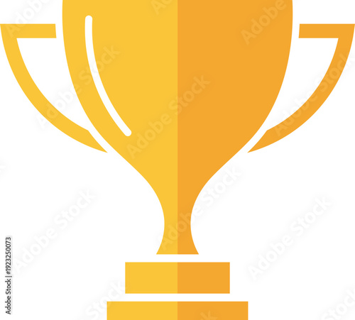 Golden trophy cup with handles on a white background flat winner victory