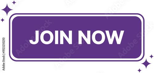 Purple button with white text join now and sparkling stars