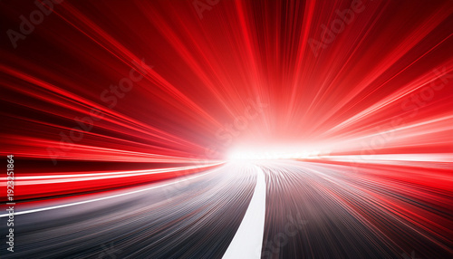 Abstract Dark White Speed Light Tail On Red Background