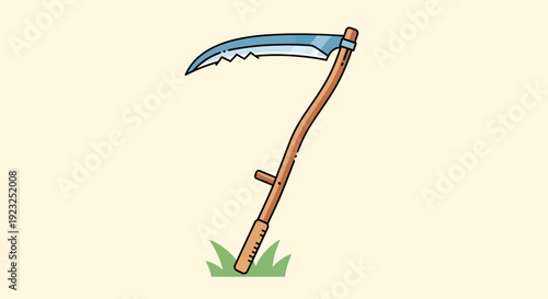 Scythe Tool for Harvesting Grass and Crops - Agricultural Equipment Illustration