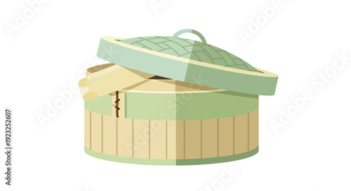 Traditional bamboo steamer basket with lid, for cooking Asian food, healthy cuisine