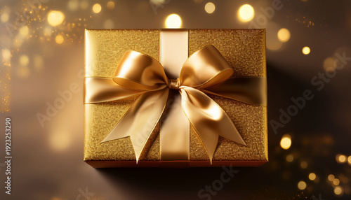 A Gold Gift Box With A Bow Ribbon