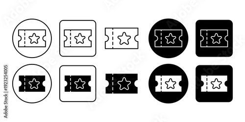 Event Ticket Icon Collection in Outline and Solid Style for Admission and Booking Platforms